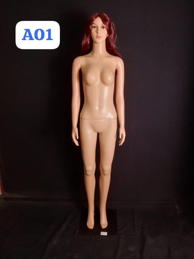 MANEQUIN FEMME AVEC CHEVEAUX PLASTIQUE SKIN SUPPORT METALIQUE A01