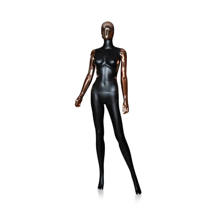 Mannequin femme en polyester noir MATTE, tête et main en rose gold , porte la taille S-M YF-349CMAT