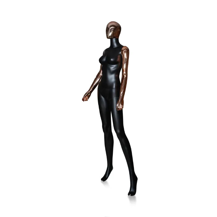 Mannequin femme en polyester noir MATTE, tête et main en rose gold , porte la taille S-M YF-349CMAT