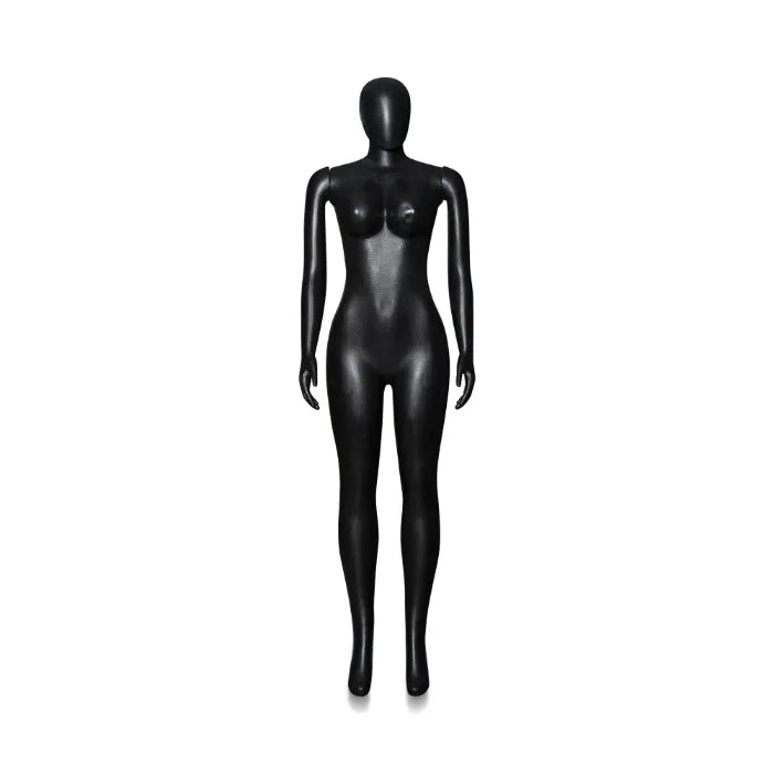 Mannequin femme en plastique noir avec support métallique couleur noir