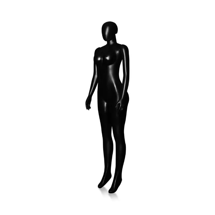 Mannequin femme en plastique noir avec support métallique couleur noir