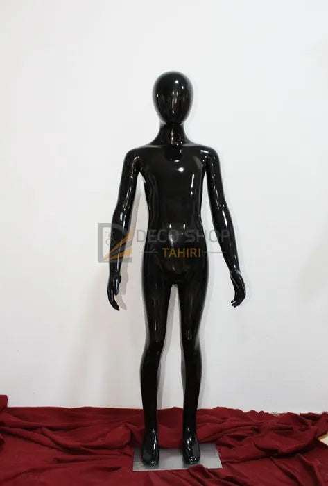 Mannequin de Vitrine Enfant Polyester Blanc et Noir 130 Cm Avec Support Métallique, Porte Taille 9-11 Ans