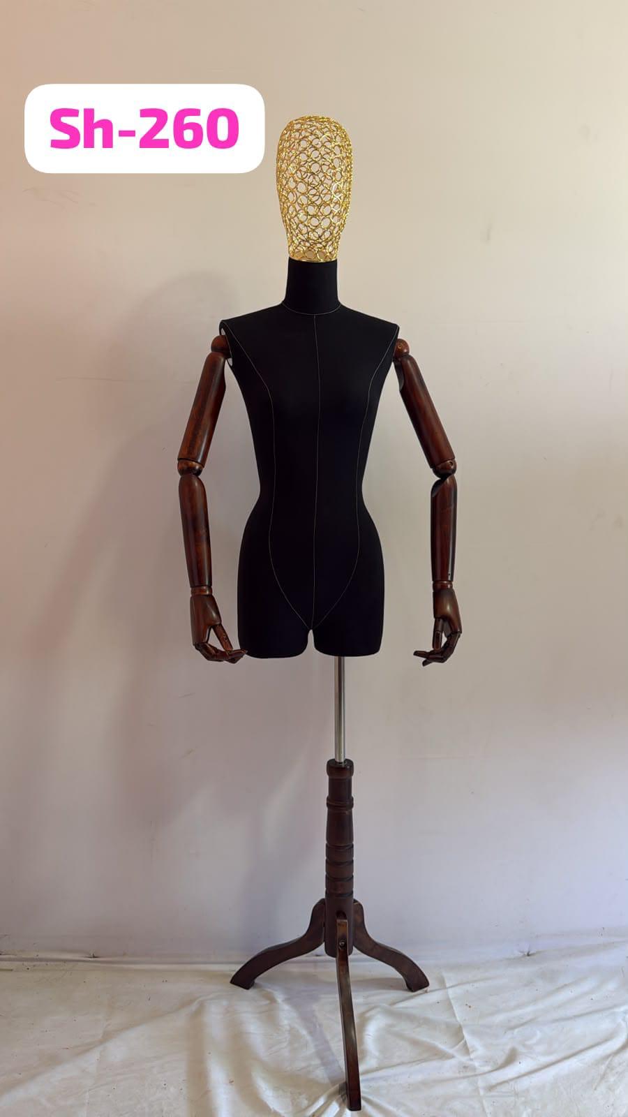 MANEQUIN TAILLEUR FEMME EN BOIS BLACK AVEC TETE GOLD SH-260