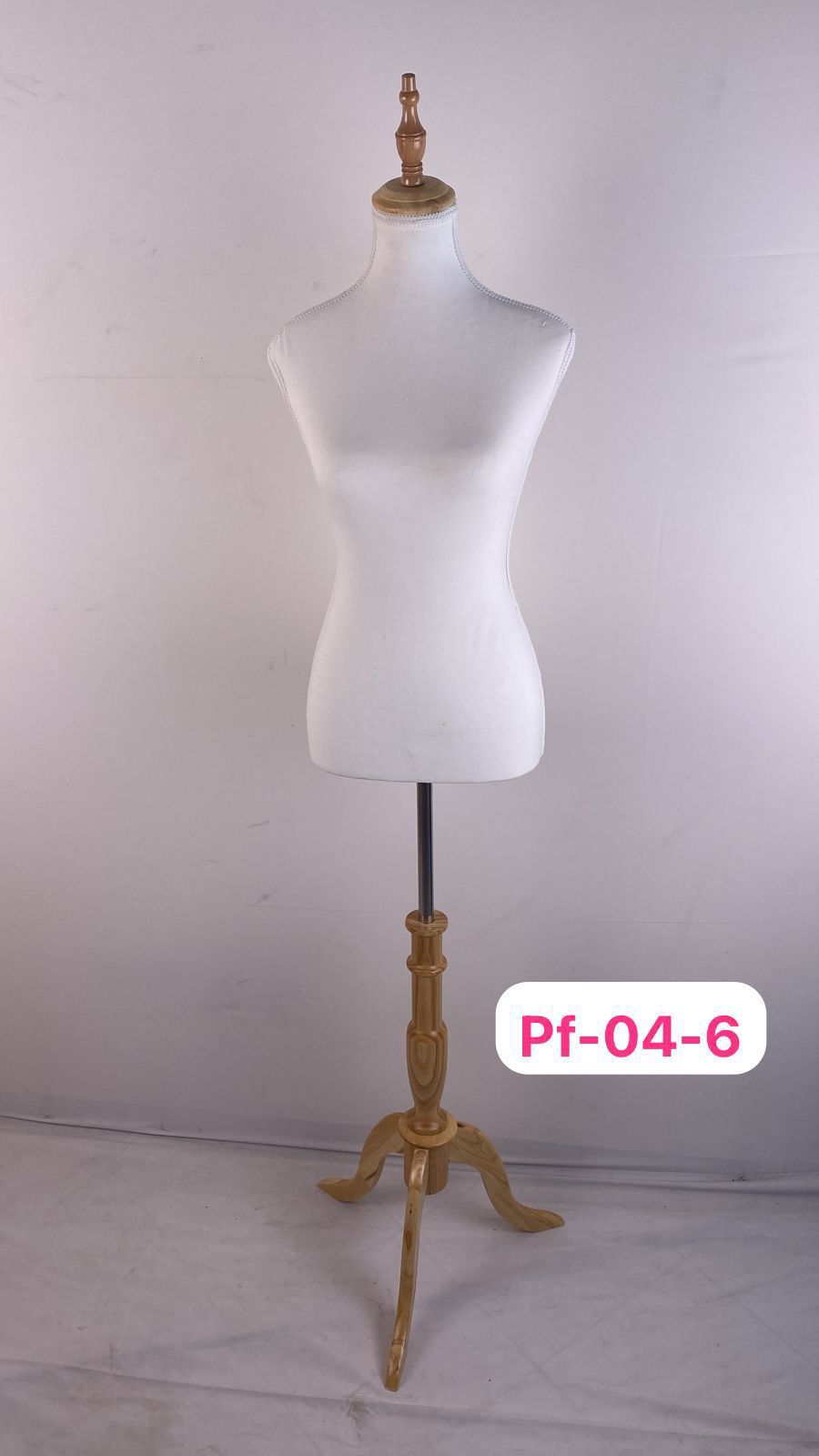 MANEQUIN TAILLEUR FEMME/SUPPORT BOIS CLAIR PF-04-6 WHITE