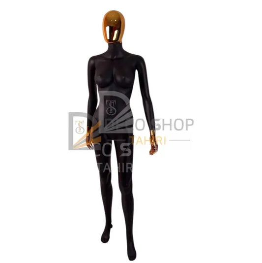 Mannequin femme en polyester noir matte , main et tête en gold ZG-3MB