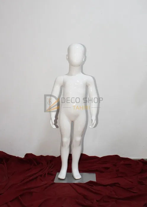 Mannequin de Vitrine Enfant Polyester Blanc 100 cm Avec Support Métallique, Porte Taille 4-5 Ans