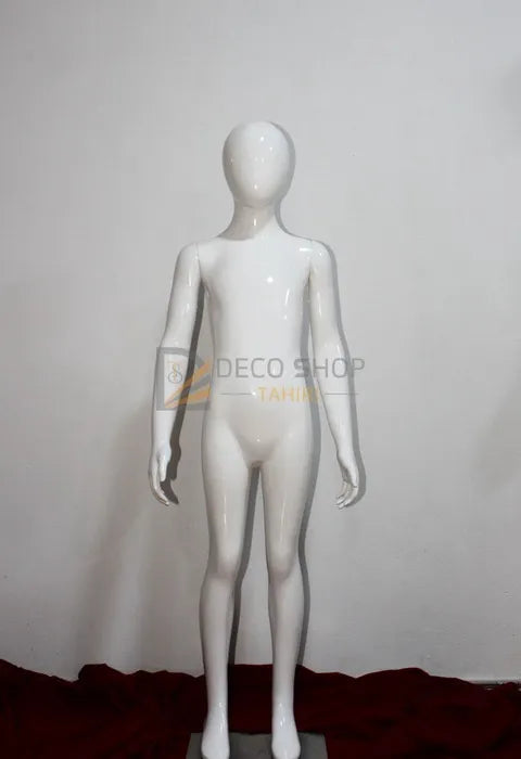 Mannequin de Vitrine Enfant Polyester Blanc et Noir 130 Cm Avec Support Métallique, Porte Taille 9-11  Ans