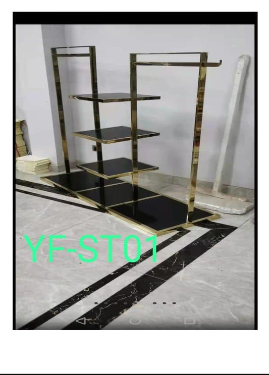 PRESENTOIR/CHARYO+ETAGER BOIS . BLACK-GOLD  YF-ST02