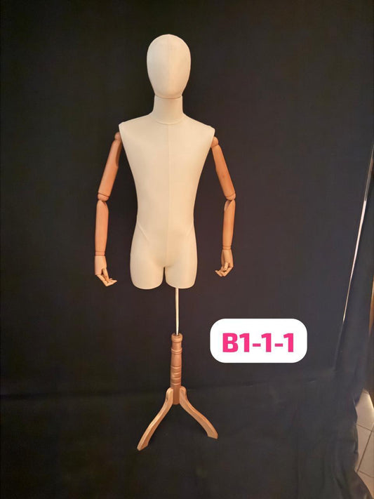 MANEQUIN TAILLEUR HOMME S.BOIS AVEC TETE 40CM BEIGE