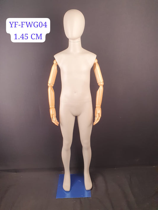 MANNEQUIN ENFANT EN POLYSTER BEIGE ET BRAS BOIS 145CM YF-FWG04