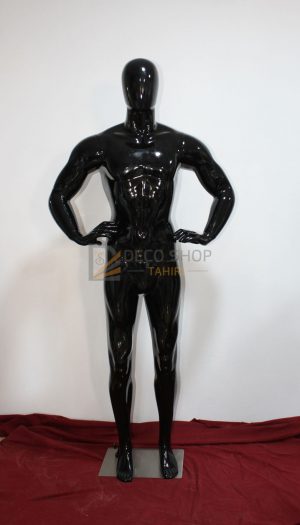 Mannequin Homme Sportif En Polyester Noir Avec Support Métallique