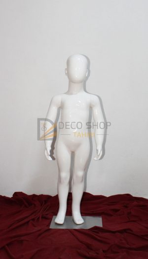 Mannequin de Vitrine Enfant Polyester Blanc 100 cm Avec Support Métallique, Porte Taille 4-5 Ans
