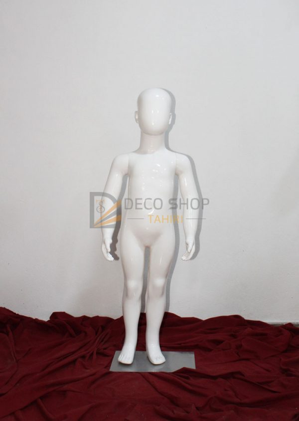 Mannequin de Vitrine Enfant Polyester Blanc 100 cm Avec Support Métallique, Porte Taille 4-5 Ans