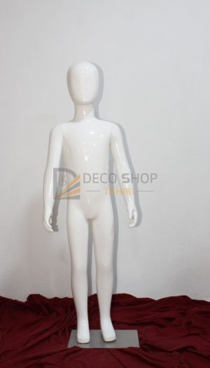Mannequin de Vitrine Enfant Polyester Blanc 117 Cm Avec Support Métallique, Porte Taille 5-7 Ans