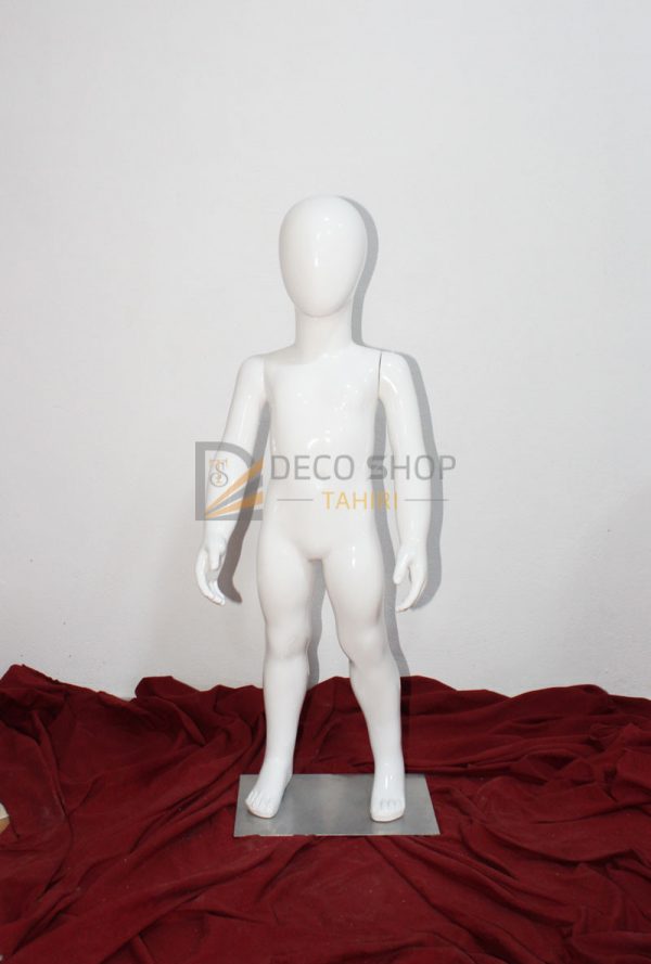 Mannequin de Vitrine Enfant Polyester Blanc 90 Cm Avec Support Métallique, Porte Taille 3-4 Ans