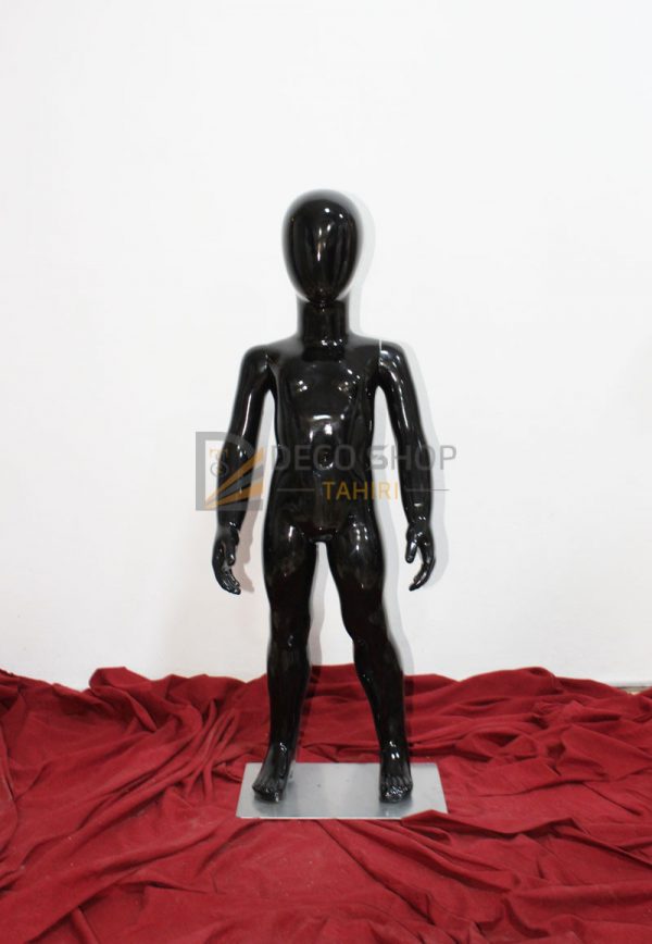 Mannequin de Vitrine Enfant Polyester Noir 90 Cm Avec Support Métallique, Porte Taille 3-4 Ans