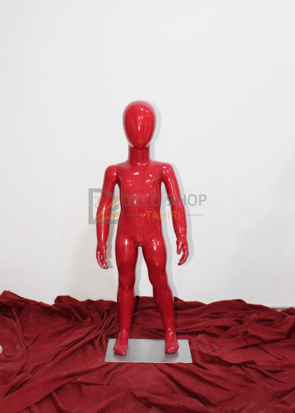 Mannequin de Vitrine Enfant Polyester Rouge 90 Cm Avec Support Métallique, Porte Taille 3-4 Ans